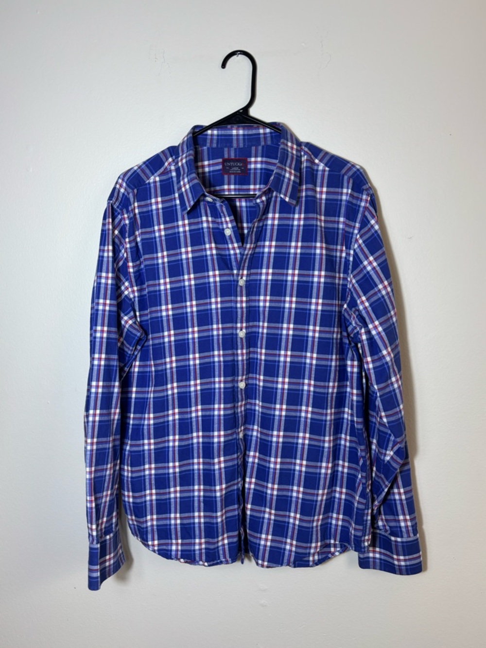 UNTUCKit Shirt Mens Large Plaid Blue Flannel Button Up Long Sleeve Cotton